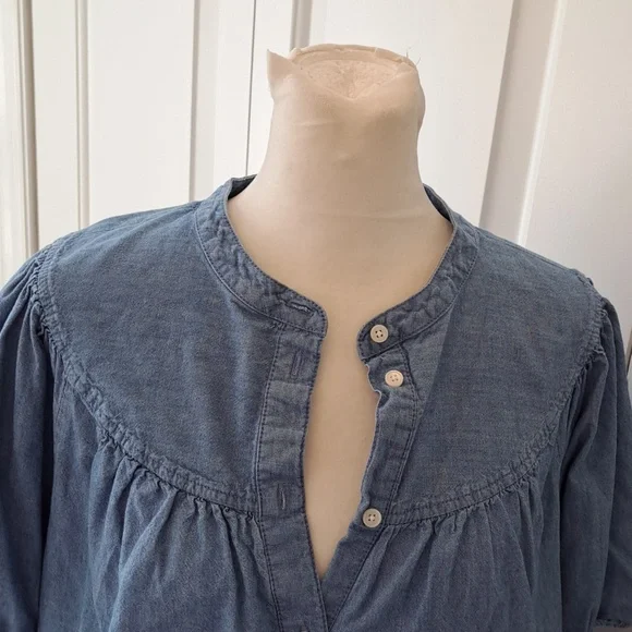 J.Crew Womens Preppy Chambray Puff Short Sleeve Button Down Tunic Blouse M - Picture 5 of 8